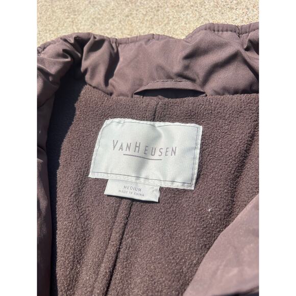 Vintage Van Heusen Chocolate Brown Quilted Sleeve Full Zip Jacket Size Medium - Picture 4 of 6